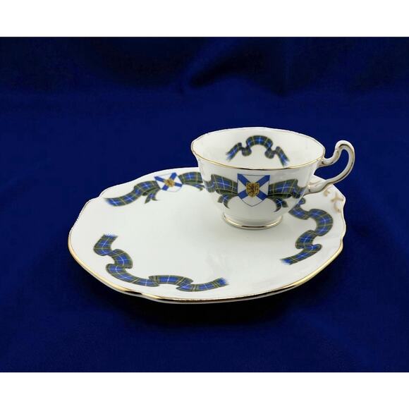 Vintage Adderly Blue Tartan "Nova Scotia" Tea Cup and Snack Plate Set Bone China - Picture 1 of 9